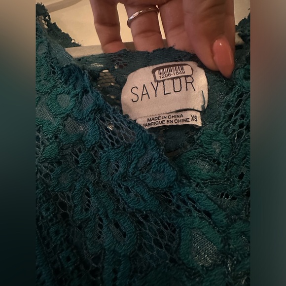 SAYLOR Nordstrom Lace Sheath Dress Blue Green Turquoise Teal Vneck Sleeveless XS - Picture 7 of 9